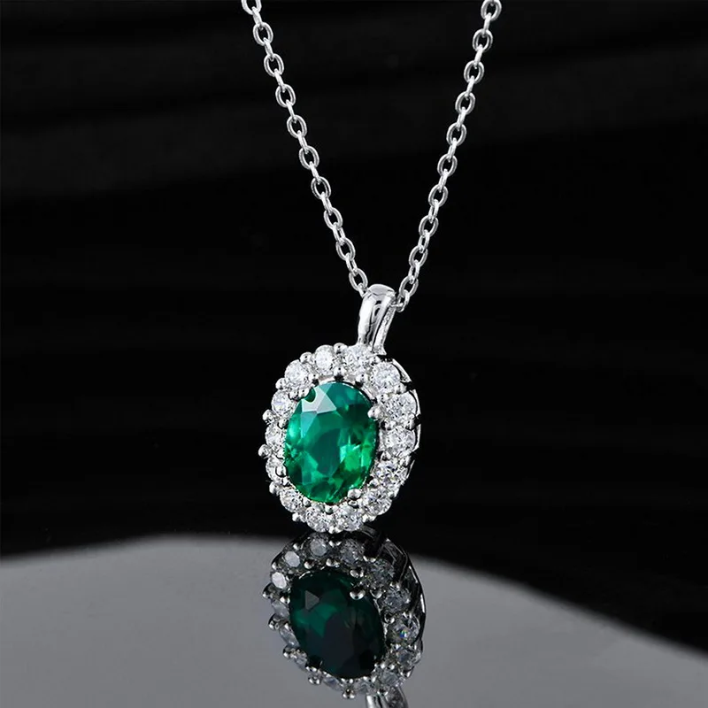 925 Silver Emerald Cut Lab Grown Necklace Fine Jewelry 6*8mm Gemstone Necklaces White Gold Plated image 4