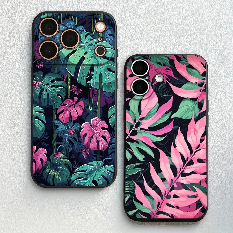Pink Tropical Leaves Pattern Funda Phone Cover Case for Apple iPhone 17 Pro Max 12 15 Pro 7 8 14 16 17e 13 11 Air XR XS MAX