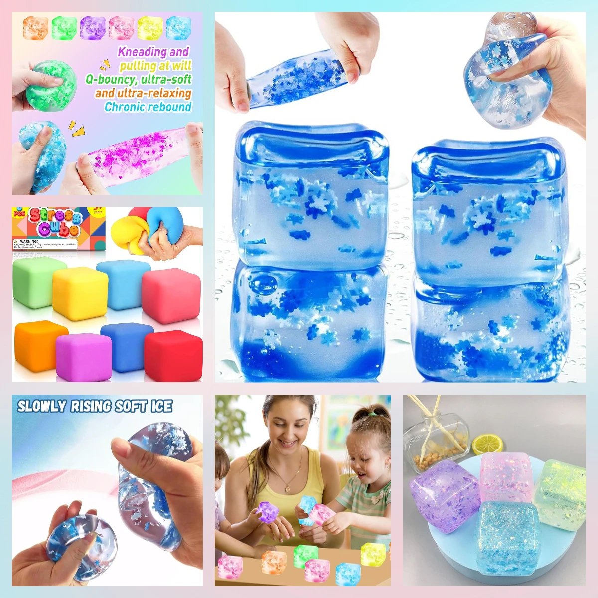 1PC Squishy Ice Cube Stress Balls Stress Balls for Kids and Adults Anxiety Relief, Funny Stress Calming Toys