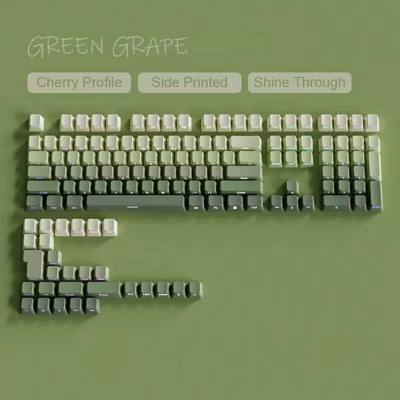 Gradient Green Grape Side Print RGB Backlit Keycap 135 Keys Double Shot PBT Keycaps Cherry Profile for MX Switch Gaming Keyboard