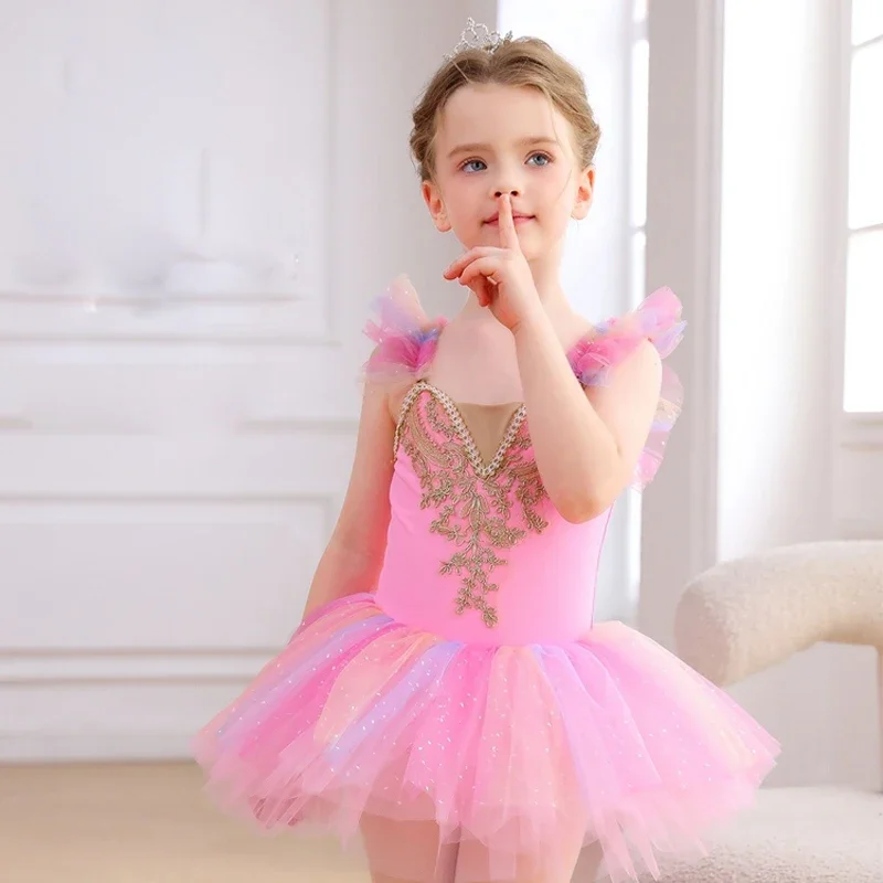 プロのバレエドレス女の子子供チュチュバレエ白鳥の湖バレエ衣装バレリーナパフォーマンスダンス衣装子供用ガーゼ