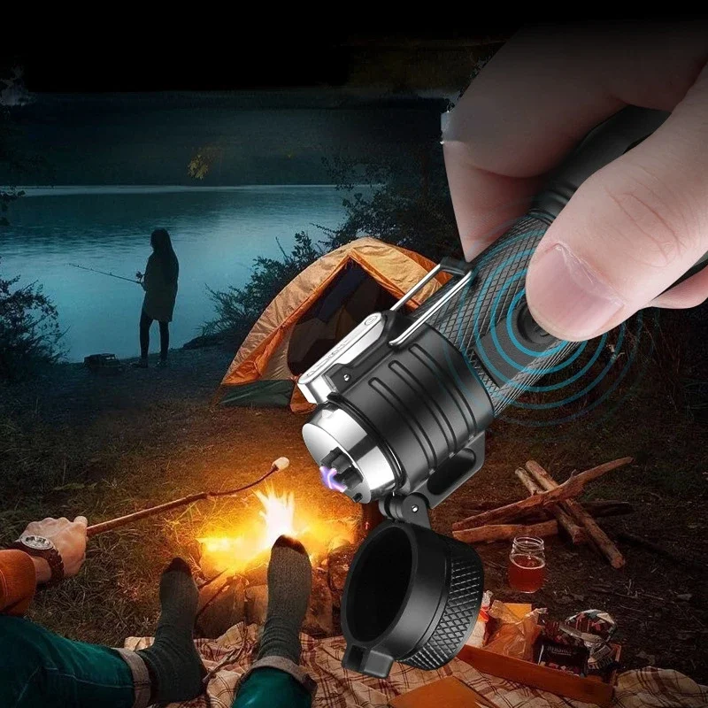 Multifunctional Aluminum Shell Waterproof Double Arc Cigarette Lighter Outdoor Camping Ignition Tool with Flashlight Lighting