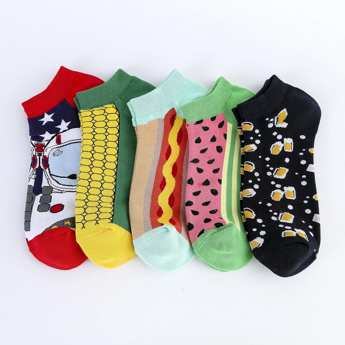 

5 Pairs/lot Unisex Food Fruit Watermelon Corn Hot Dog Beer Happy Cotton Ankle Socks Funny Men Women Summer Casual Socks