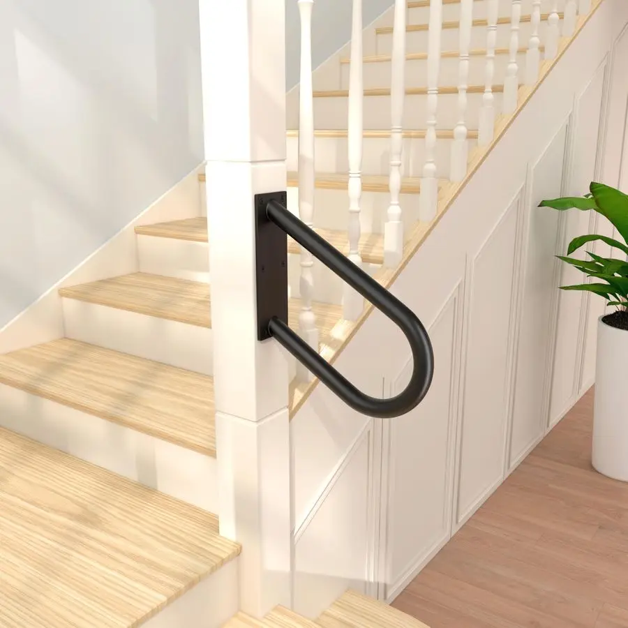 Hand Rails for Outdoor Steps UShape Black Handrails for 13 Steps Wall Mount Stair Hand Railing 1.3 Pipe Grab Bars Stainless Stee