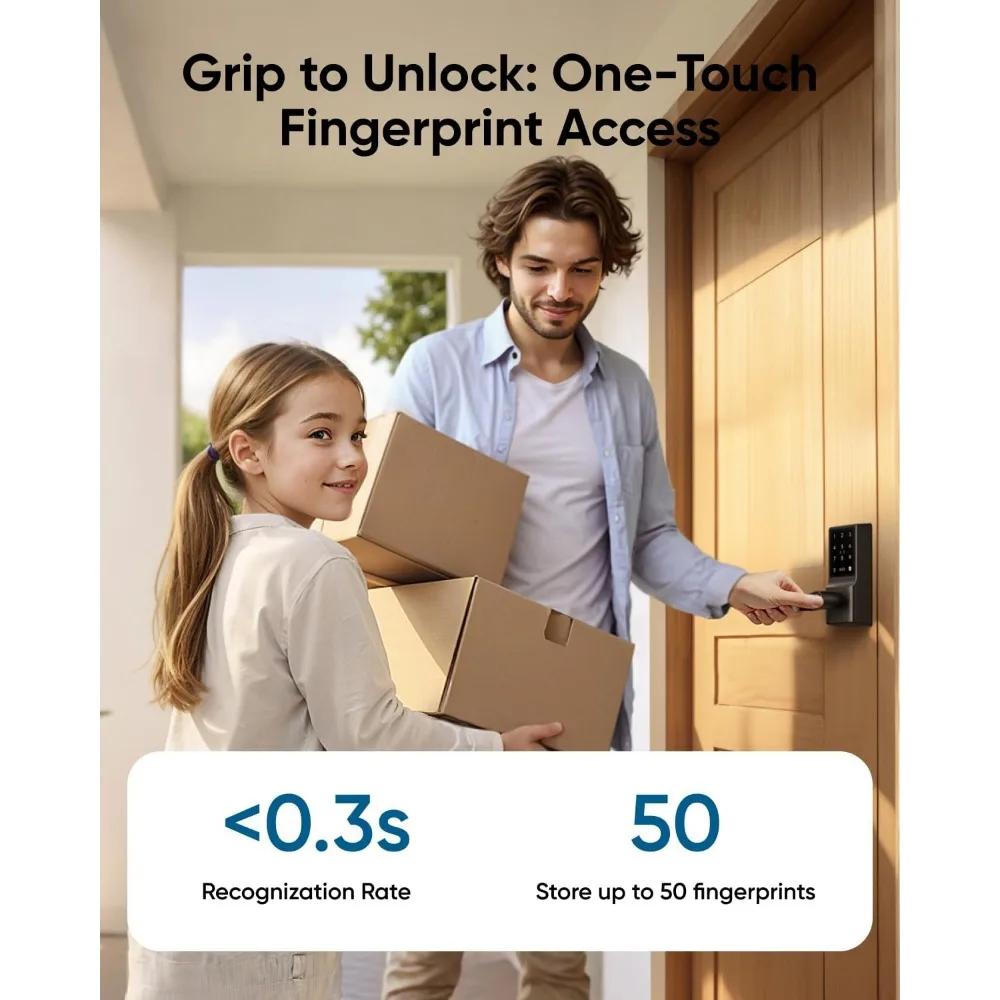 Inteligentny zamek eufy Smart Lock C33, zamek do drzwi z klawiaturą i klamką, drzwiczki z czytnikiem odcisków palców, bezkluczykowy zamek do drzwi wejściowych i sypialni, E