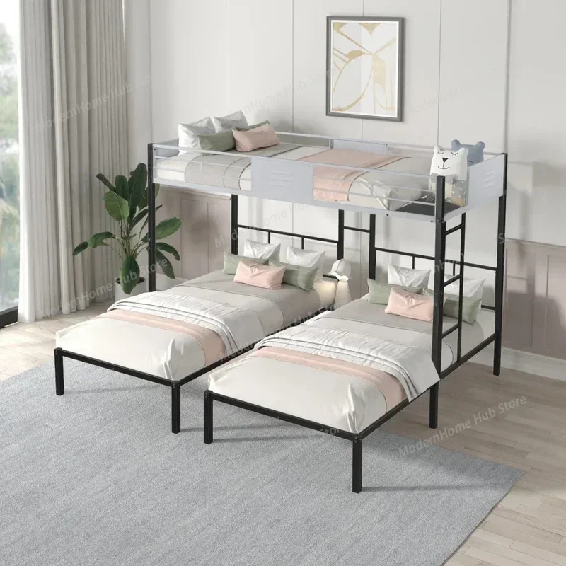 Triple Bunk Bed with Vent Board, Sturdy Metal Frame, Noise-Free Wood Slats, Separatable into three beds, No Box Spring Needed