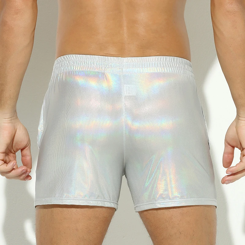 

Male PU Leather Boxers Shorts Shiny Underwear Muscle Men's Solid Gold Black Soft Stretch Faux Leather Shorts Briefs