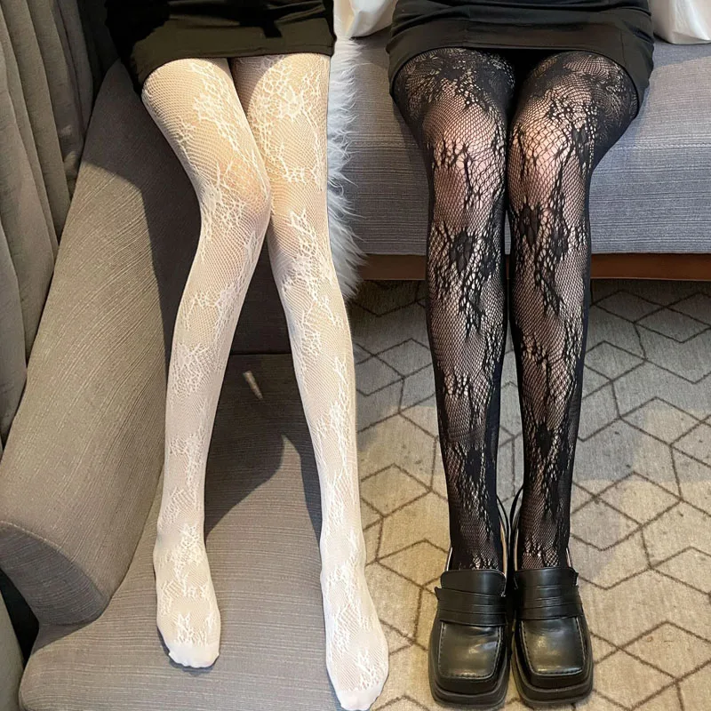 

Hollowed Lace Mesh Stockings Bottomed Pantyhose Classic Lolita Fishnet Sexy Women's Netting Gothic Punk Retro Spider Web Tights