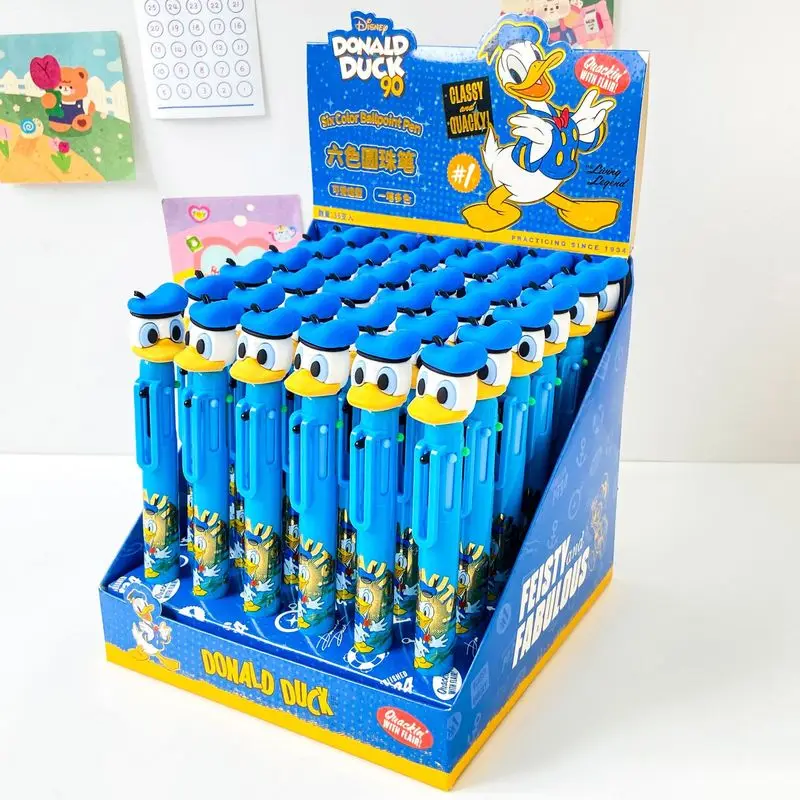 4/36pcs New Disney Donald Duck Modeling Six-Color Ballpoint Pen Cute Cartoon Multifunction Student Supplies wholesale