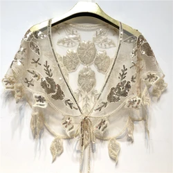 2024 Summer Fashion Woman Sweet Lace Cardigan Short Coat Sun Protection Female Shawl Irregular Beaded Cloak Sequins Capelet Cape