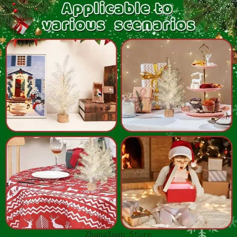 weißer Mini-Weihnachtsbaum mit Holzsockel, 40 großer PVC-Weihnachtsbaum für Büro, Schreibtisch, Wohnzimmer – Detail 4