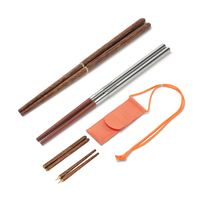 A450 Outdoor Portable Foldable Split Unpainted Red Sandalwood Wenge Wood Chopsticks, Camping Tableware, Stainless Steel 304 Edc