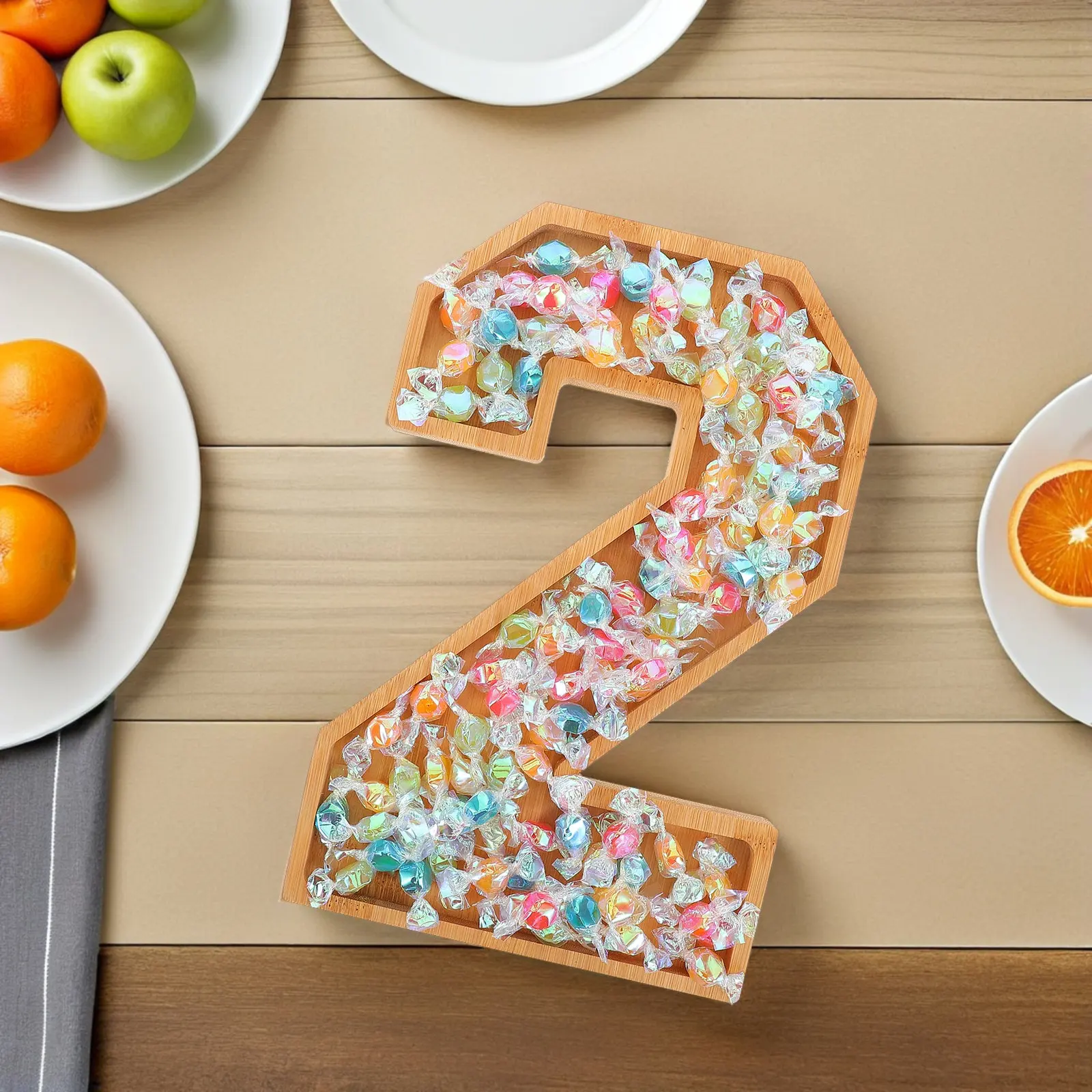 

1Set 2026 Number Charcuterie Wooden Tray Divided Food Compartments Serving Plate Cheese Snack Fruit Platter Party