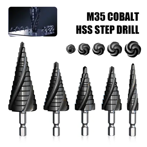M35 kobalt 4-fluit stappenboor 1/4 inch metrische taps toelopende zeskantschacht voor roestvrij staal, plaatwerk, hout, aluminium en andere metalen