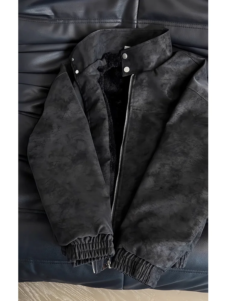 

Cleanfit Thiened Bla Faux Fur Dyed Leather Jaet Cotton Outerwear Men Winter Stand Collar Flight Jaet Cotton Clothes