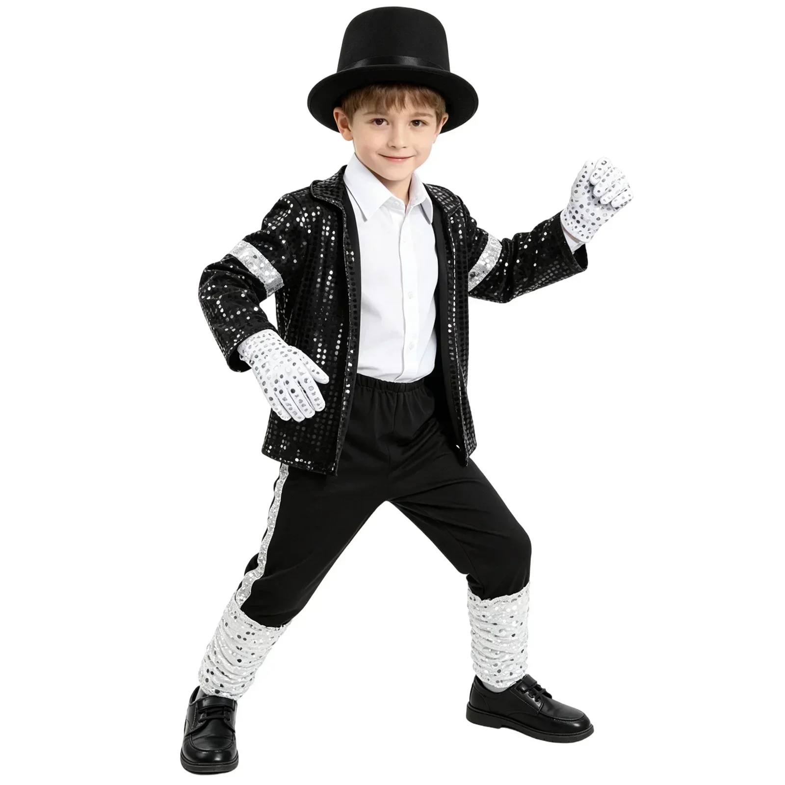 Kinder 80er 90er Retro Pop-Sänger Kostüm Vintage Tanzoutfit Karneval Halloween Bühnen-Cosplay Partykleidung – Detail 11