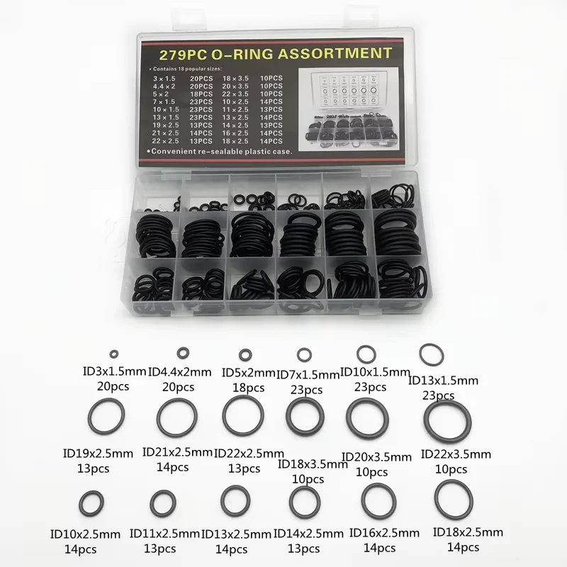 

279Pcs Rubber O Ring Set Gaskets Seal Nitrile Rubber Bands High Pressure O-Rings Repair Kit Sealing Elastic Band O Rubber Rings