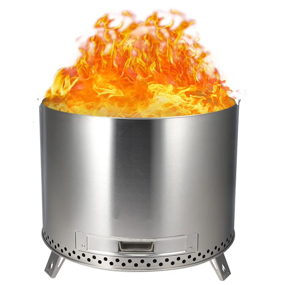19 Inch Smokeless Stainless Steel Brazier Stove for Wood Burning Portable Camping Fire Pit