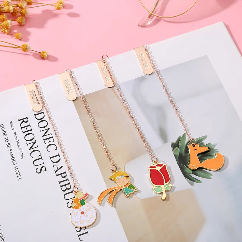 

New Prince Rose Small Fresh Cartoon Color Bookmark Simple Literary Book Clip Pendant Metal Page Clip Stationery Gift