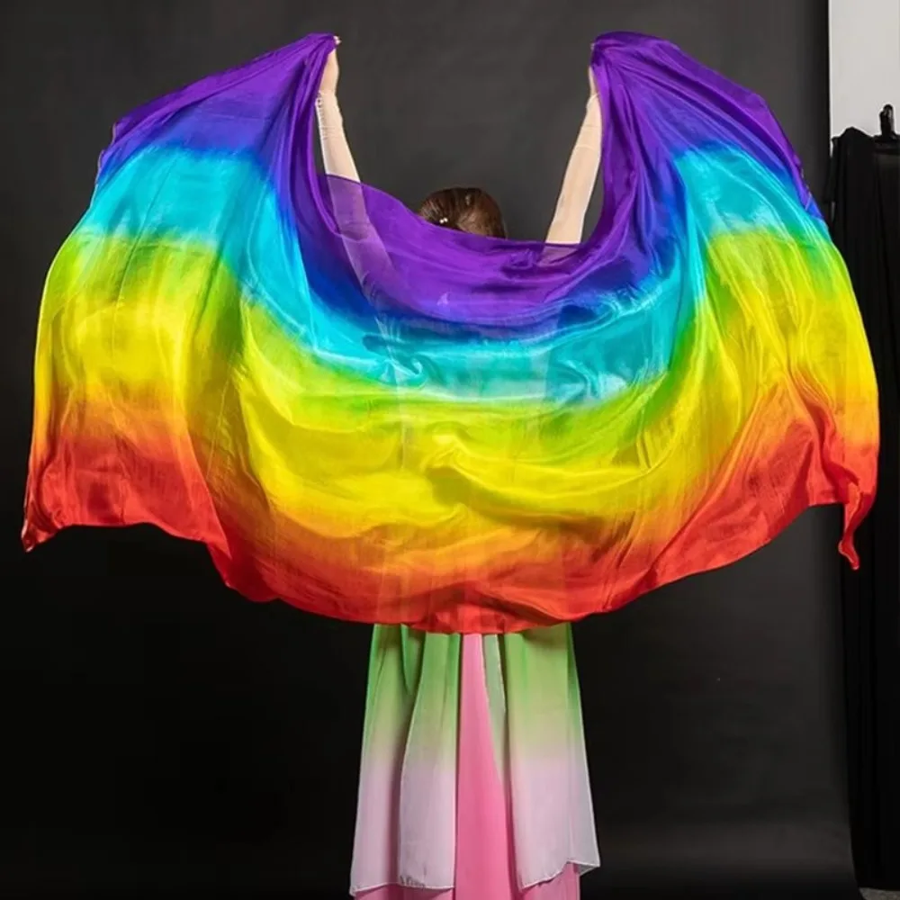 

Костюмы, аксессуары, 100% шелковая вуаль для танца живота, легкая текстура, 250 см x 120 см, вуаль, шали, градиент цвета, танцевальная шаль