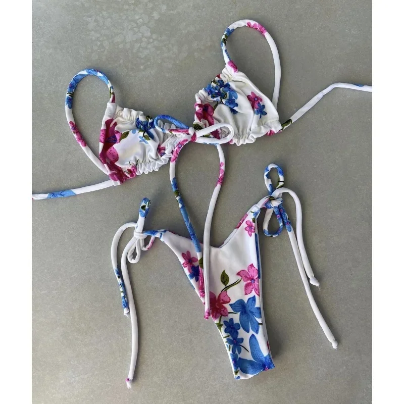 

Solid Split Micro Bikini Swimsuit Women Sexy Triangle Lace Up Bikini Push Up Summer 2025 New Bathing Suits Two Piece Beachwear