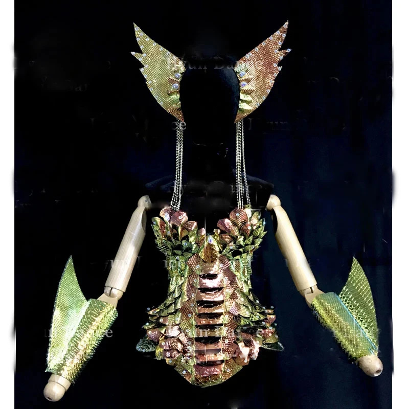 미래 기술 패션 골드 인어 코스프레 파티 의상 가수 바 나이트클럽 고고 걸 댄스 의상 반짝이는 카니발 스커트