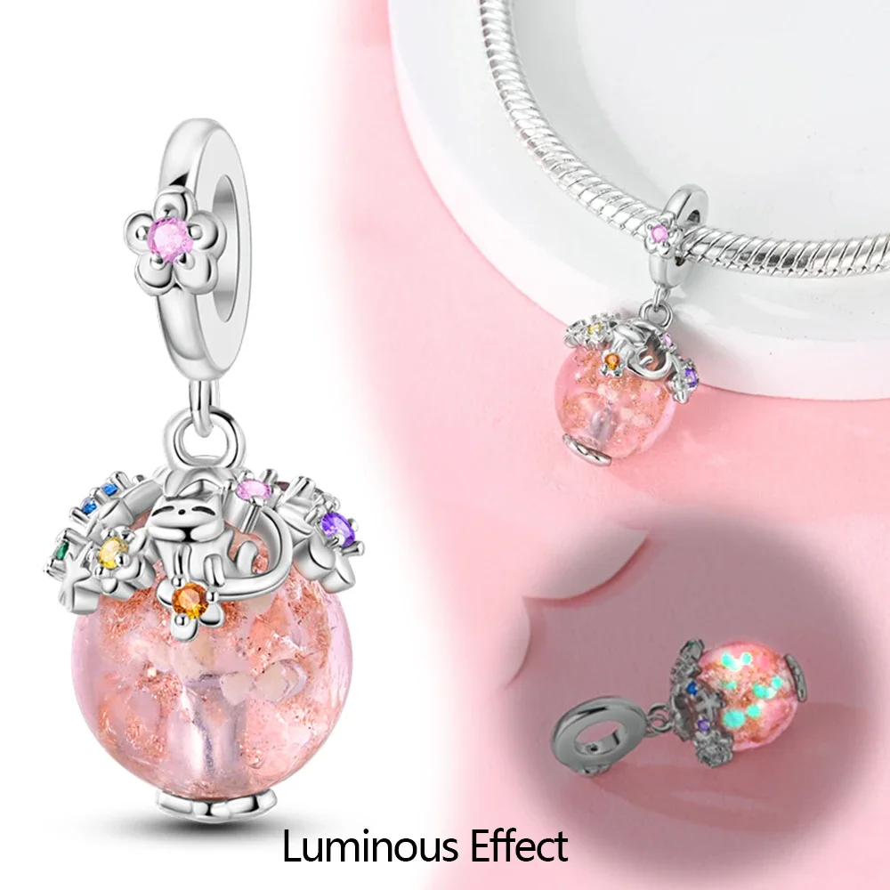 سحر الأصلي 925 الفضة لطيف القط الزهور مع الخرز الوردي صالح سحر بلاتا 925 أساور للنساء النساء صنع المجوهرات Diy بها بنفسك