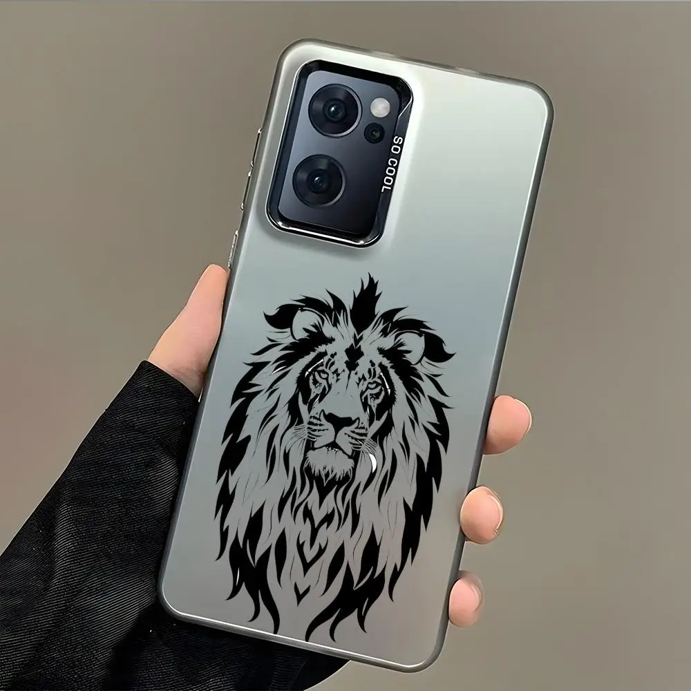 Custodia per telefono con disegno a mano leone per Samsung Galaxy S25 S24 S23 S22 S21 Ultra Plus Custodia rigida laser nera bianca viola