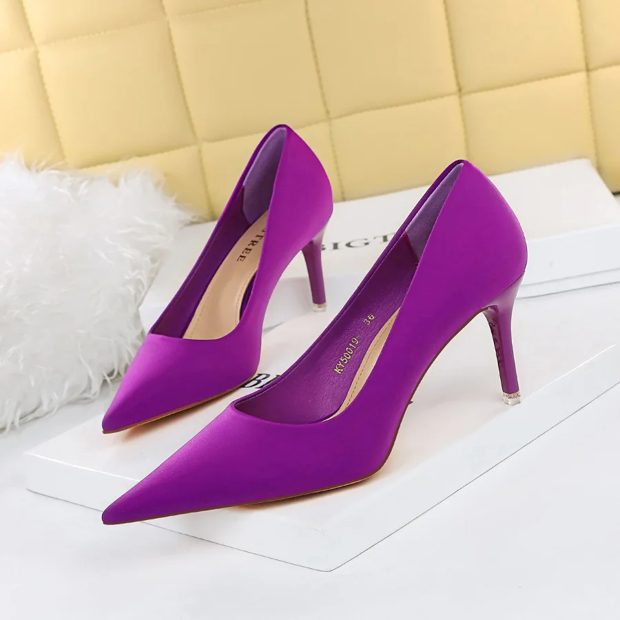 

new pattern Spring Autumn And Fashion Simple Shallow Mouth Pointed Silk High Heel Women's Shoes Single Shoe Women Pumps