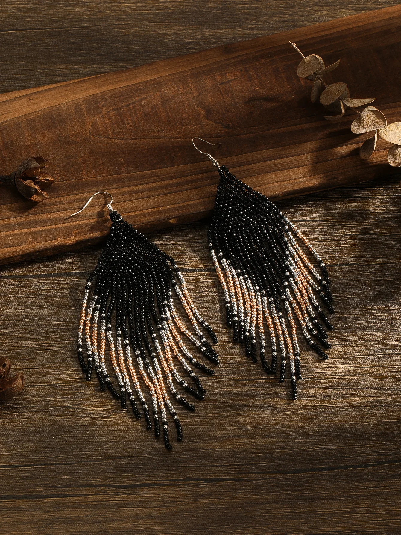 Fringed earrings  Hand woven  fashion  fish tail  Serpentine  babysbreath  alloy  Beading  female  Bohemia  Rice bead earrings