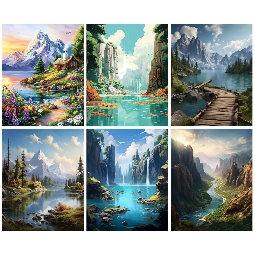 GATYZTORY 다이아몬드 자수 풍경 수공예 5D DIY 풀 스퀘어 드릴 페인팅 강 다이아몬드 모자이크 크로스 스티치 홈 데코