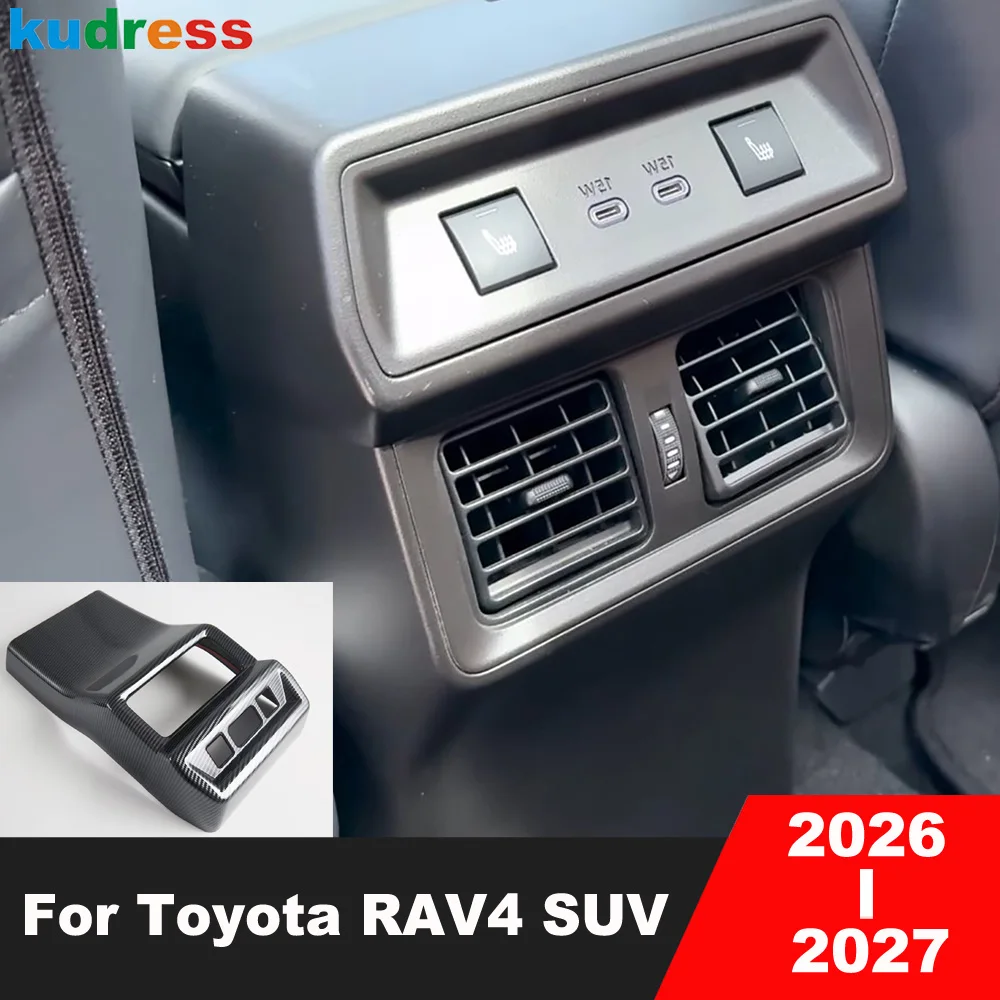 For Toyota RAV4 RAV 4 SUV 2026 2027 Carbon Fiber Car Rear Air Vent Cover Trim Rear Water Cup Holder Frame Interior Accessories