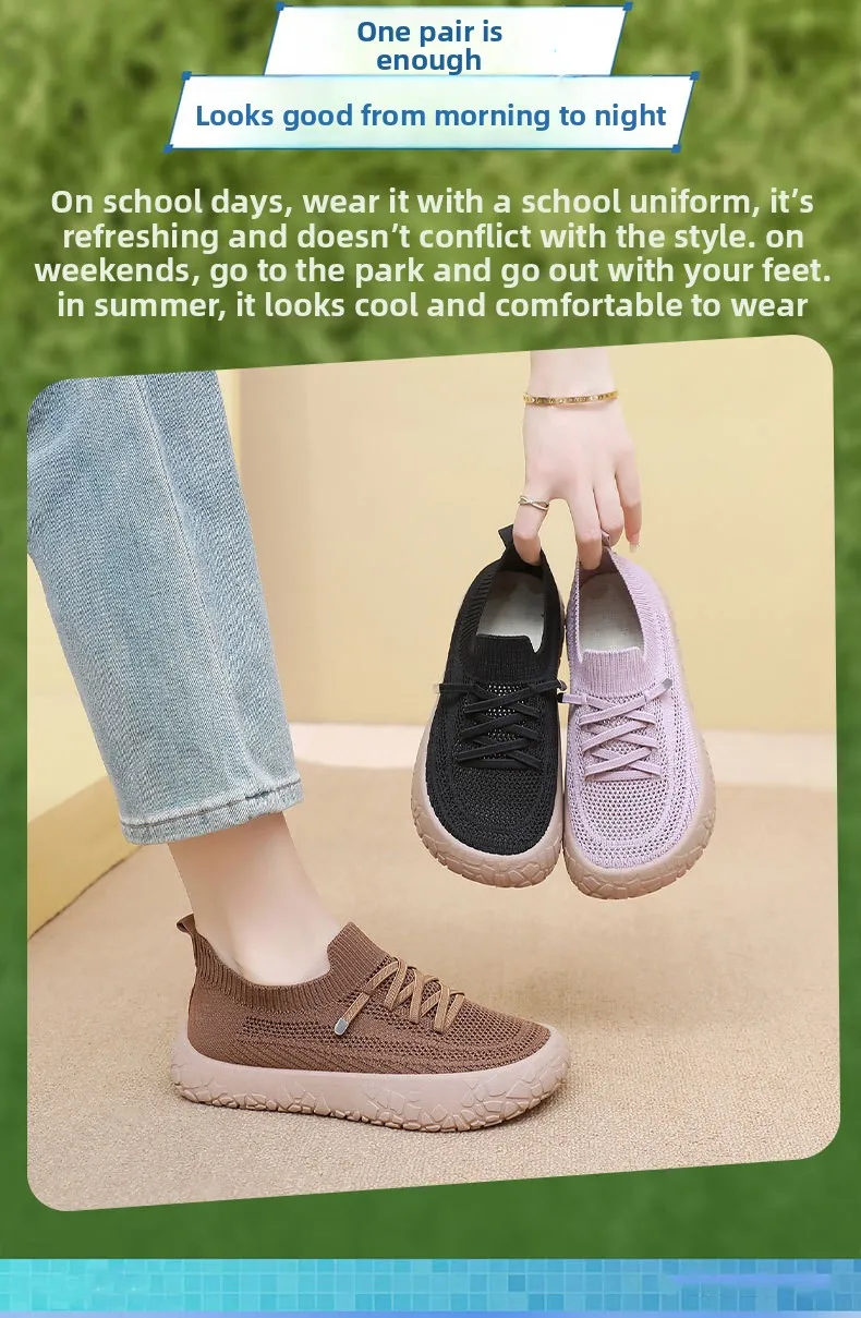 Damen-Stricksocken-Sneaker, atmungsaktives, hohles, fliegengewebtes Obermaterial, rutschfeste, rockartige Textur, dicke Sohle, leichte, lässige Wanderschuhe – Detail 4