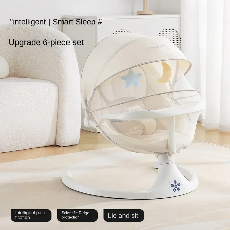 Baby Electric Rocking Chair Baby Sleeping Cradle 3 Adjustable 5 Swing 3 Point Safety Belt Remote Control Can Connect Bluetooth