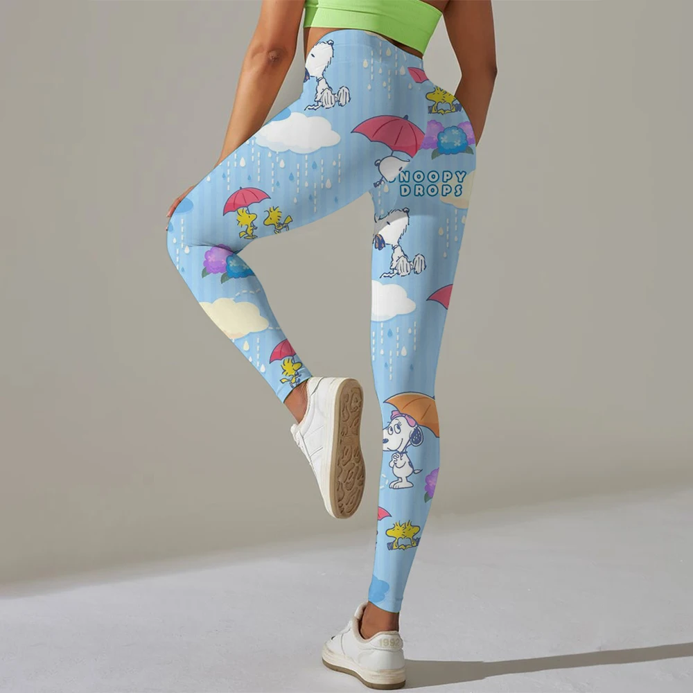 Mallas con estampado de dibujos animados de Snoopy, pantalones sexis para mujer, mallas Push Up, mallas deportivas de moda para gimnasio, pantalones deportivos de cintura alta
