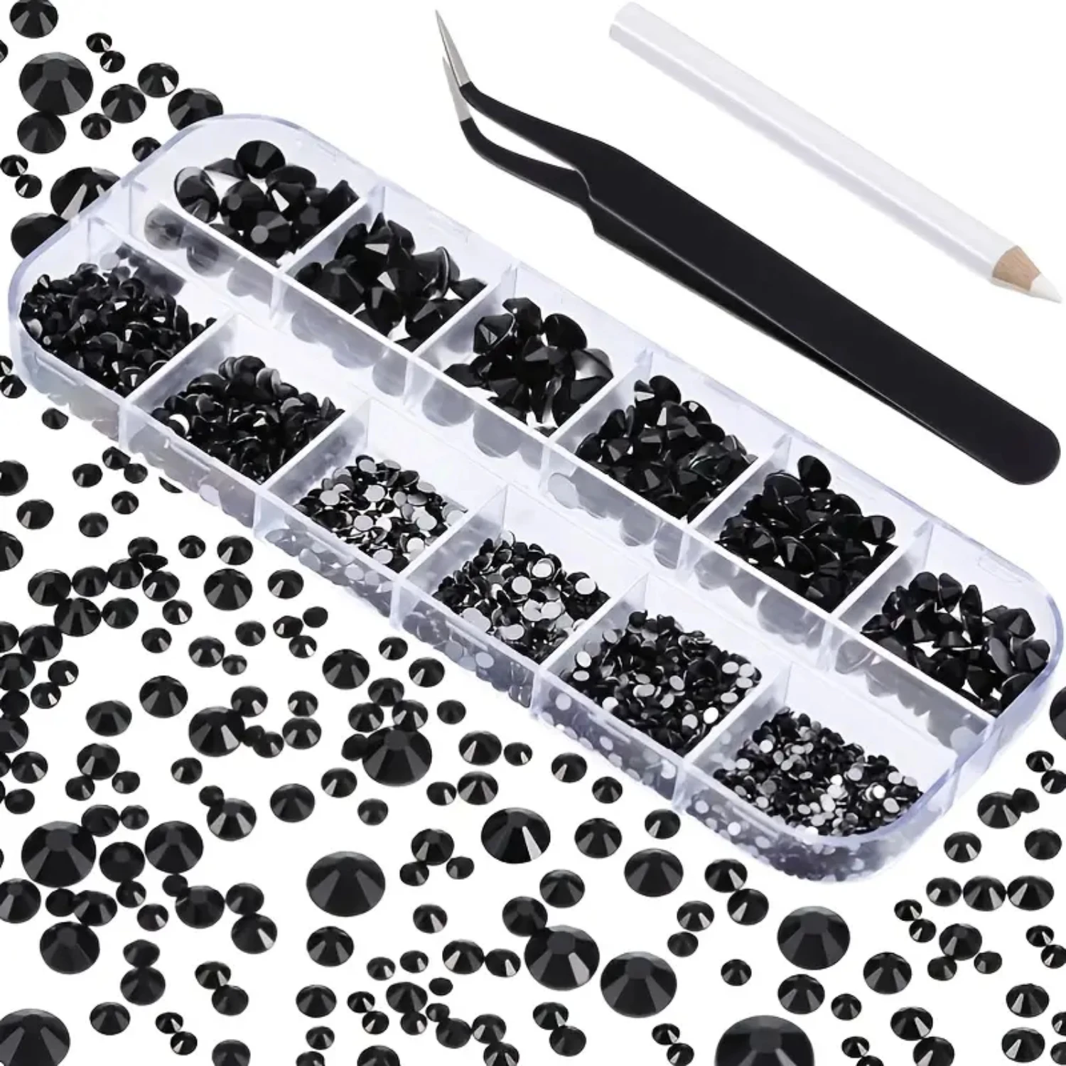 Sparkling Glamorous Exquisite Crystal Rhinestones Set with 2150 Pcs in 6 Various Sizes Including Handy Pick Up Tweezer and Picki