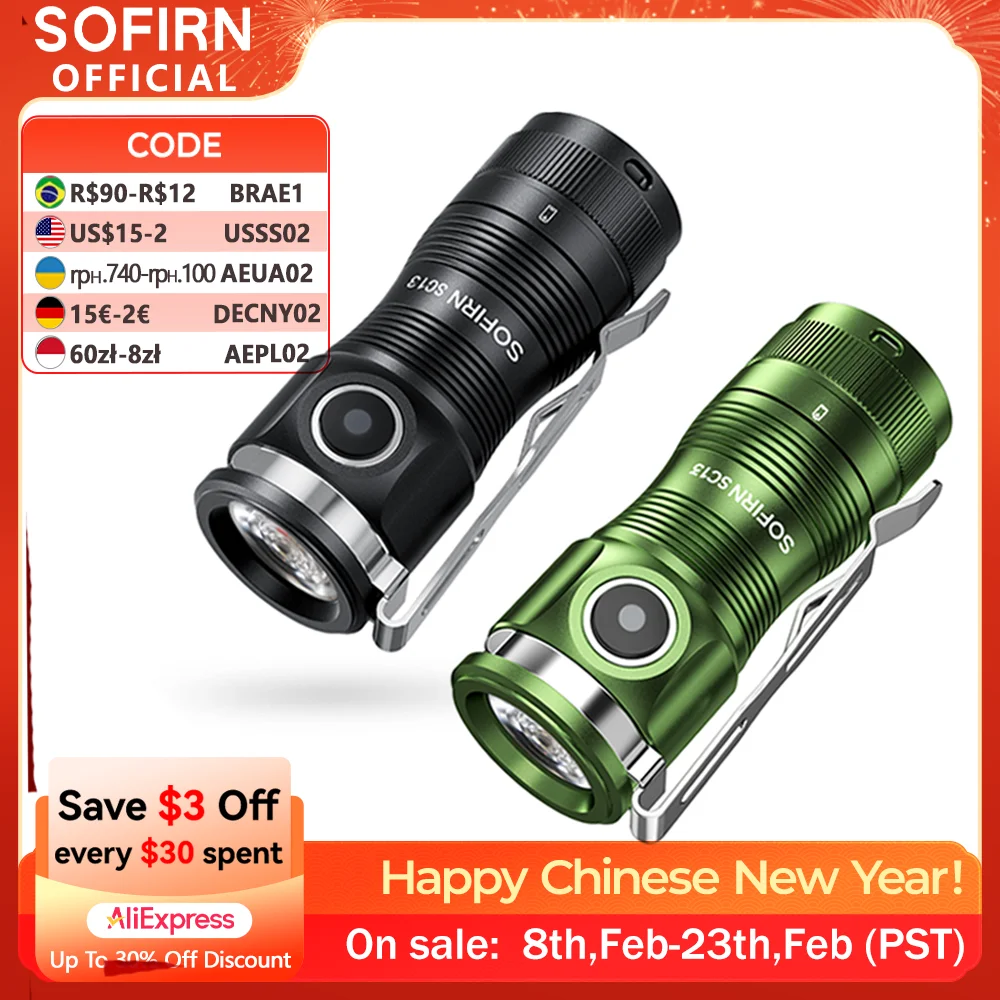 Sofirn Mini SC13 SST40 LED 1300 лм Тактический 18350 Перезаряжаемый фонарик 6000K Брелок с магнитом