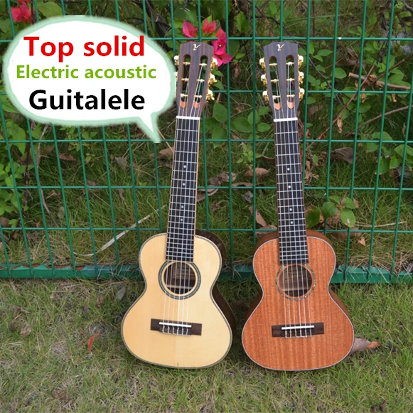 Top Solid Acoustic Electric Guitalele 28 Inch Mini Guitar 6 String Ukulele Ukelele Guitarra Mahogany Acacia Spruce Sapele