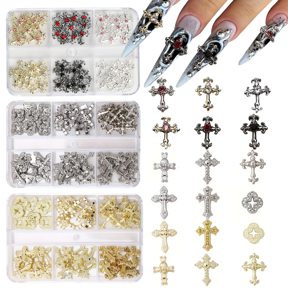 مجموعة 180 قطعة/ من Y2K مع أحجار الراين - زينة أظافر مصنوعة من خليط معدني، مناسبة للنساء والفتيات، إكسسوارات أظافر عطرة