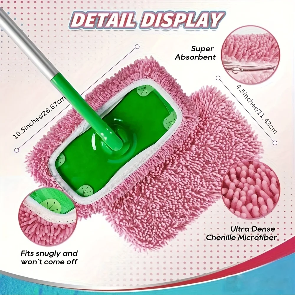 2pcs Dry Sweeping Cloth Chenille Mop Cloth Cover Set Swiffer Reusable Pads Dry Sweeping Machine Washable Refill Pads for Home