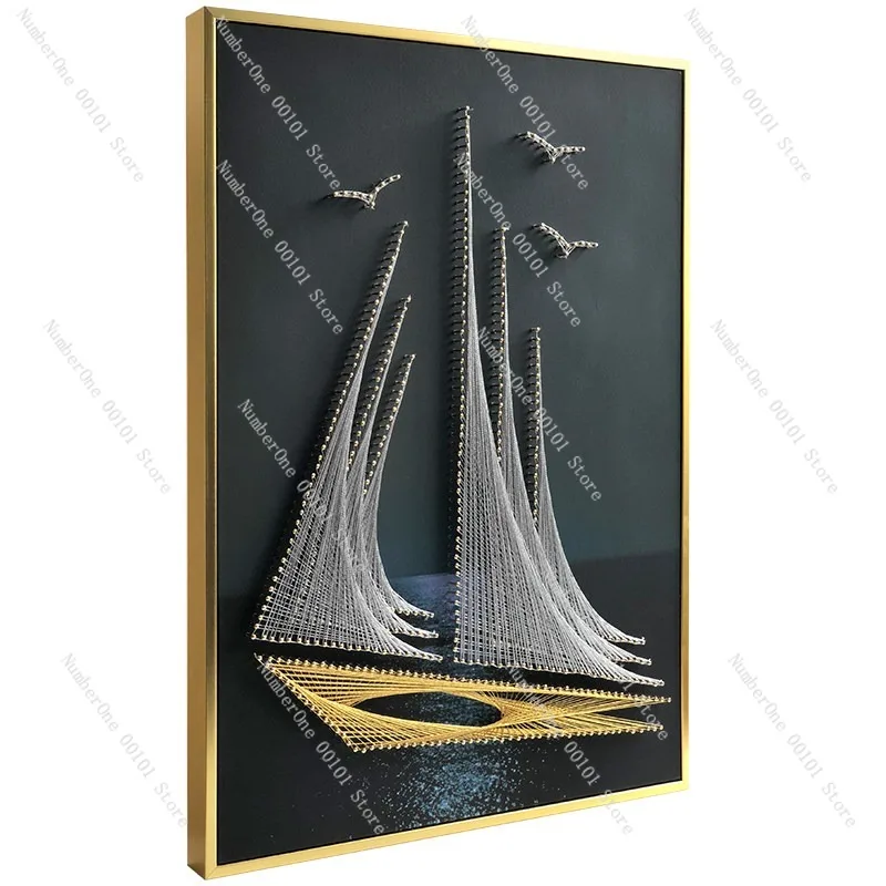 DIY Sailing Ship String Art Craft Kit Handmade Housewarming Gift Lucky Smooth Sailing Nail Thread Painting Materials Set for New