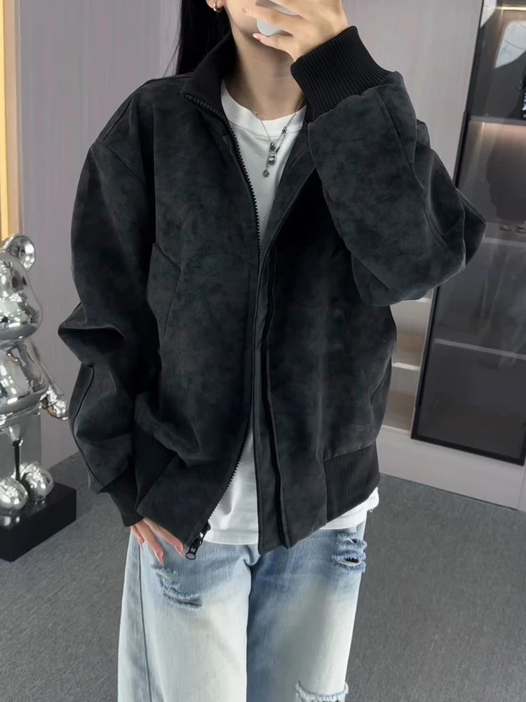 

Мужская кожаная куртка-бомбер Bla Tie Dye с воротником-стойкой, осенняя, свободного кроя, в стиле бейсбольной формы