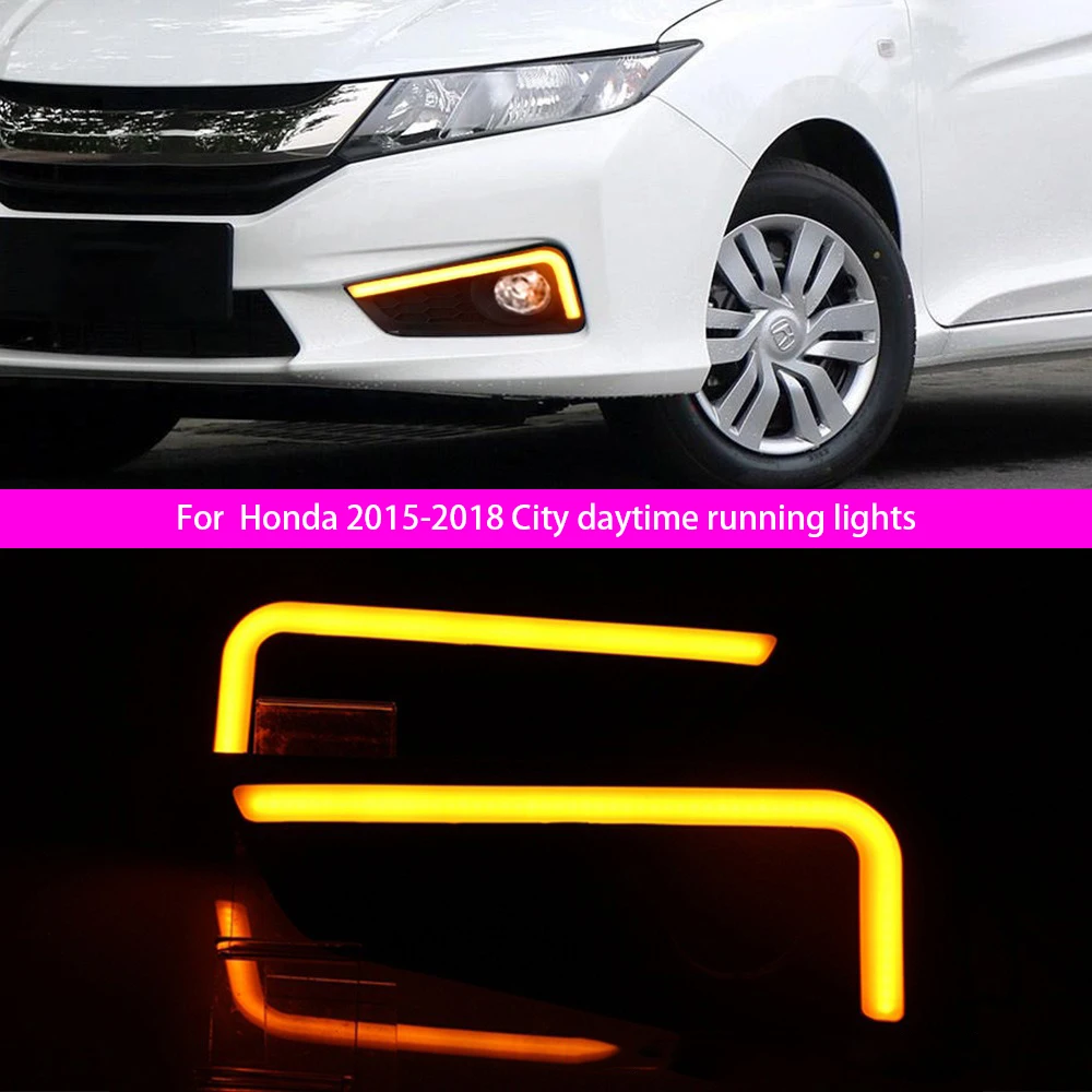 

Для Honda City (2015-2018) светодиодные дневные ходовые огни (DRL) с функцией указателя поворота и заменой противотуманных фар — корпус из АБС-пластика, 6000 г.