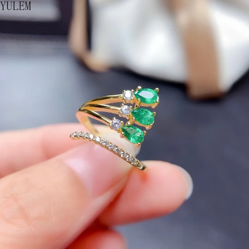 100% Women's Summer Natural Drop Emerald Ring 925 Sterling Silver Simple Fine Jewelry Birthday Gift Customizable - Image 2