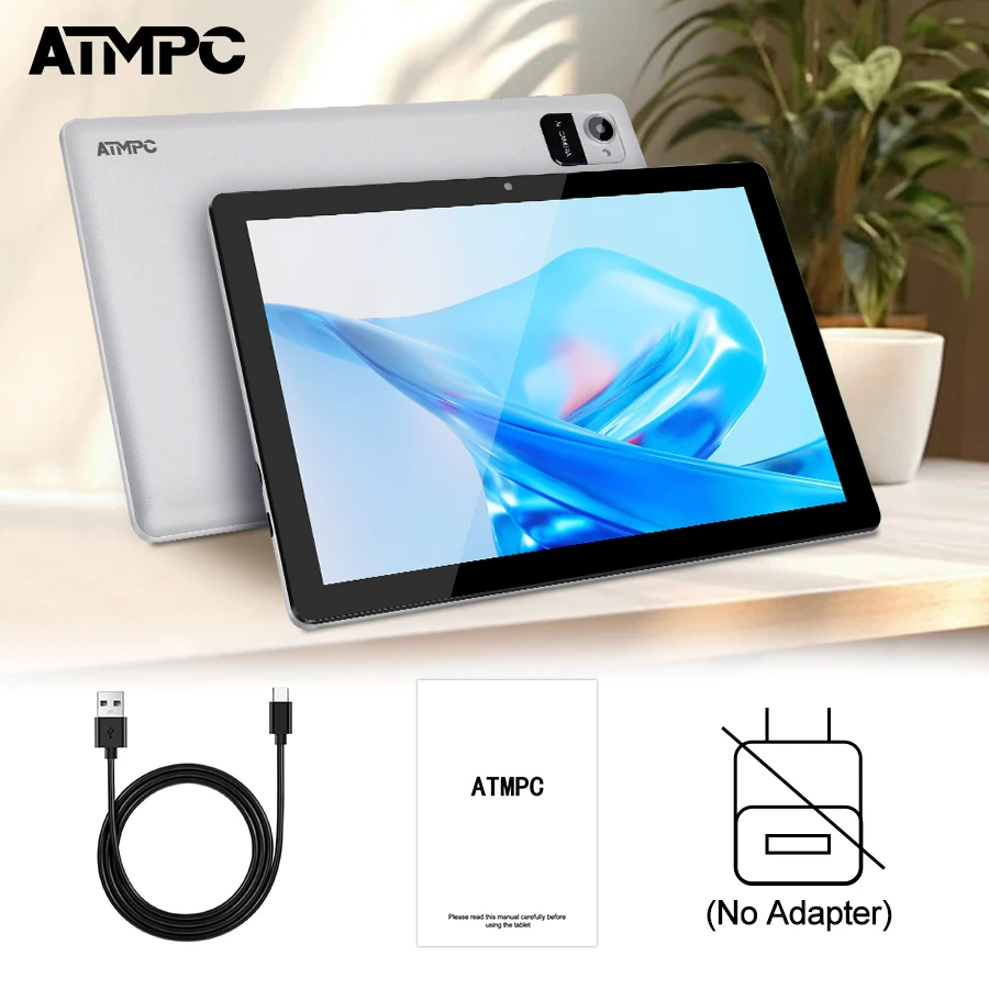 ATMPC 10,1 pollici, tablet Android 12, 6 (2+4) GB RAM+32/64 GB ROM, schermo IPS 1280*800, quad core, 6000 mAh, WIFI 6, BT5.2 PC da tavolo