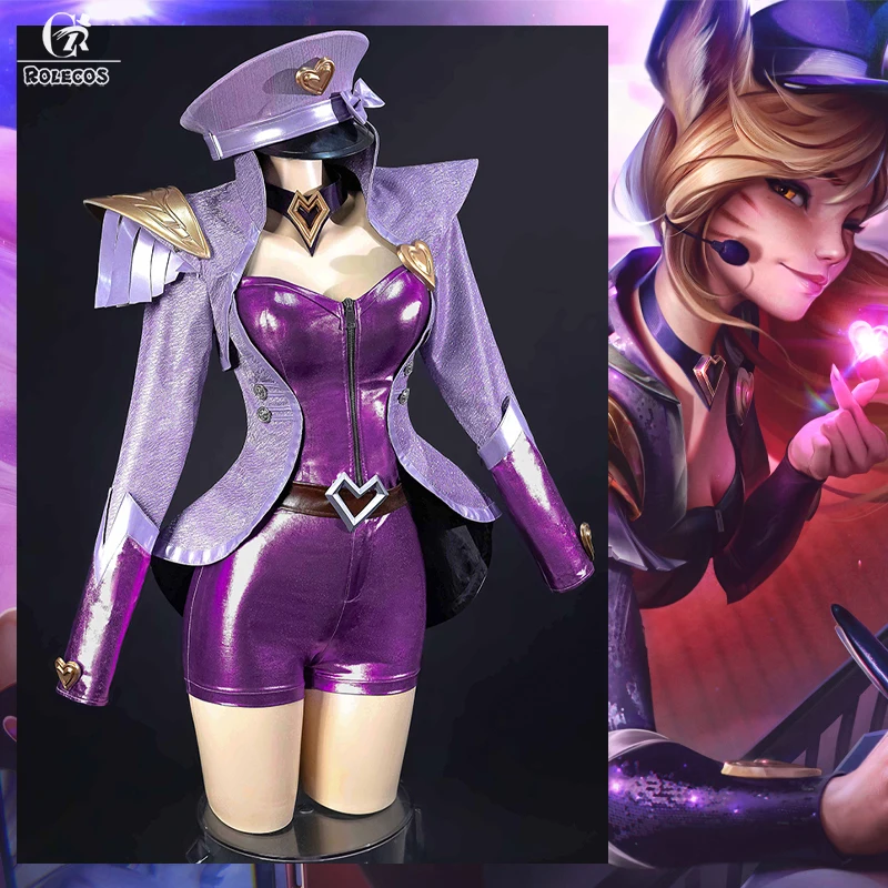 

ROLECOS Game LOL Popstar Singer Ahri Cosplay Costume Nine-Tailed Fox idol singer Women Halloween Carnival Uniforms Give a hat