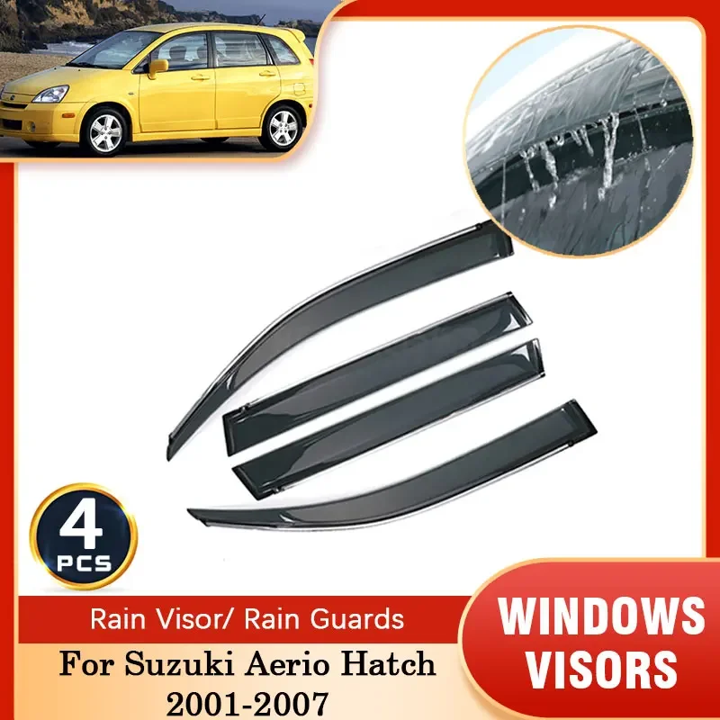 4x For Suzuki Aerio Hatch 2001~2007 Sun Smoke Window Visor Deflectors Guard Awning Cover Trim Shield Protector Car Accessories