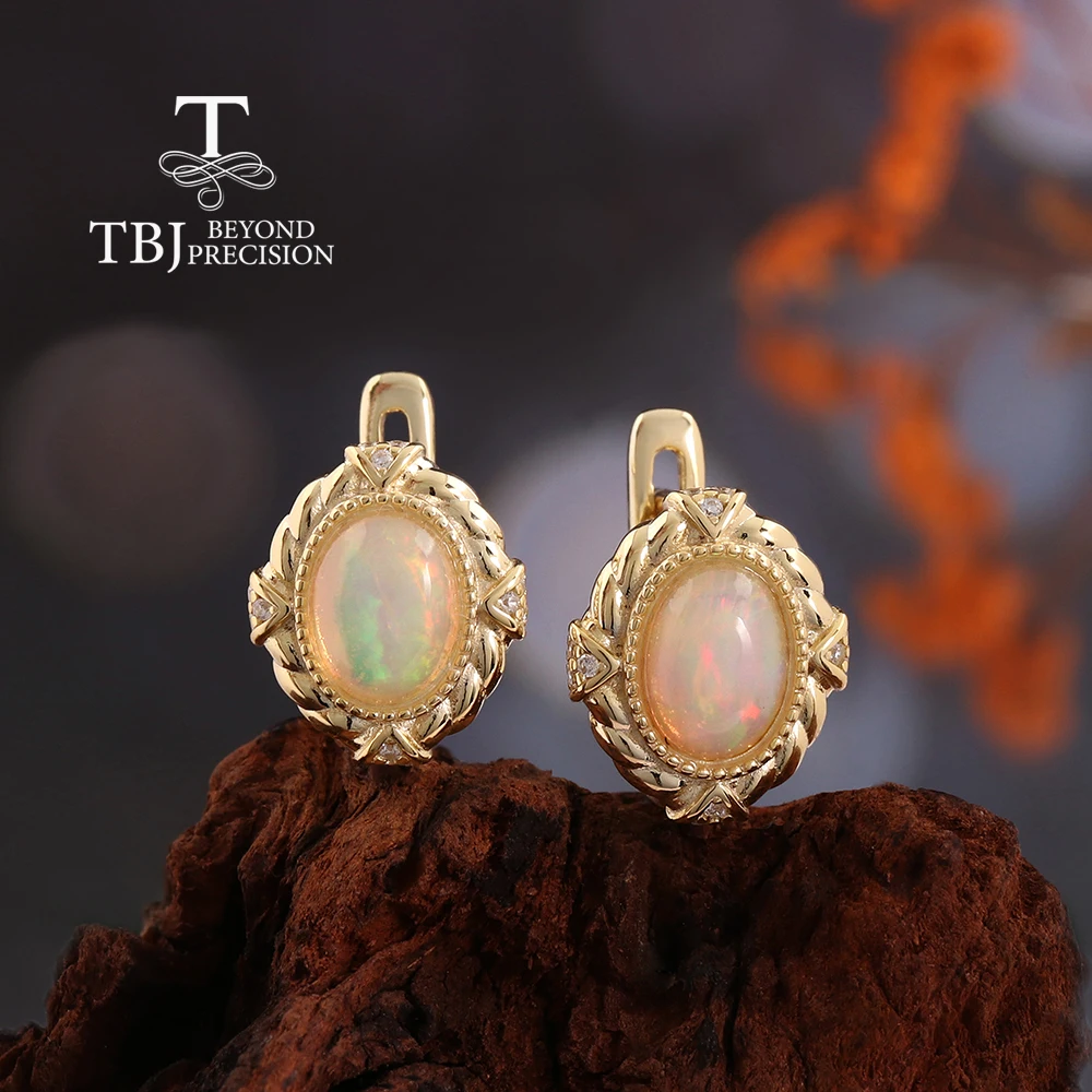 

TBJ,Exquisite 925 sterling silver women's clasp earrings colorful Natural Ethiopia Opal fine jewelry for Festival birthday gifts