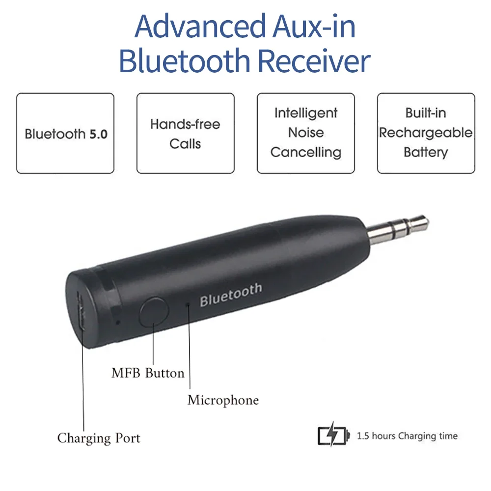 Adaptador de Audio música estéreo manos libres AUX de 3,5mm receptor Bluetooth 5,0 Mini conector inalámbrico 3,5mm para ki
