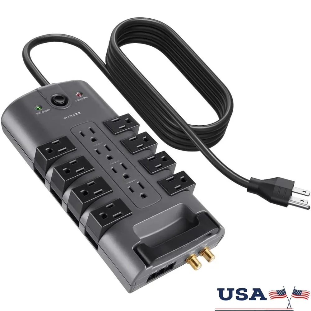 

Устройство защиты от перенапряжения Удлинитель с 12 розетками Вращающаяся конструкция Удлинитель 8 футов Телефонная линия Коаксиальная защита Домашний офис